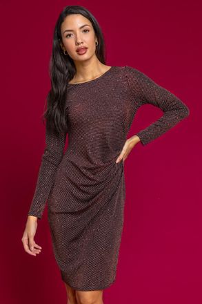 Roman Metallic Shimmer Ruched Dress