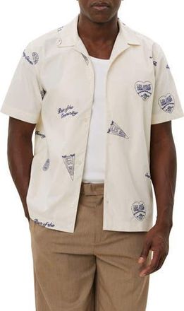 Les Deux Hendrix Logo Organic Cotton Camp Shirt in Ivory/blueprint at Nordstrom Rack, Size Xx-Large