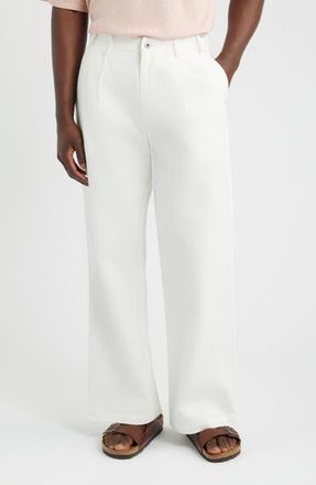 Krost Pleated Wide Leg Cotton Twill Trousers in White at Nordstrom, Size Medium