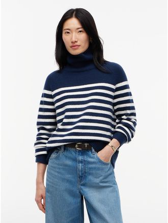 Tommy Hilfiger Womens Striped Turtleneck Sweater - Carbon Navy - XXL