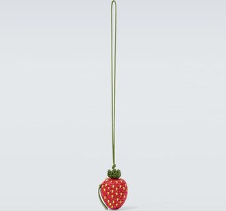 Loewe Strawberry raffia coin purse with strap