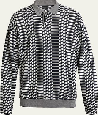 Giorgio Armani Mens Geometric Knit Polo Sweater