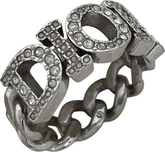 Dior Silver Gold Plating Rhinestone Silver Band Ring (Pre-Owned)