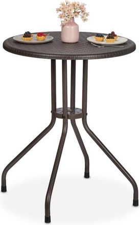 Relaxdays Relaxdays - Garden Table, hwd: 73 x 60 x 60 cm, Rattan Look, Plastic & Steel, Outdoor Dining, Round, for Balcony, Brown