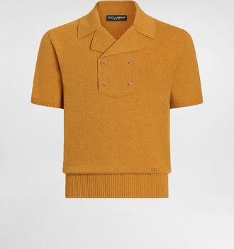 Dolce & Gabbana Linen-cotton Knit Polo Shirt - Man Sweaters And Cardigans Yellow 46