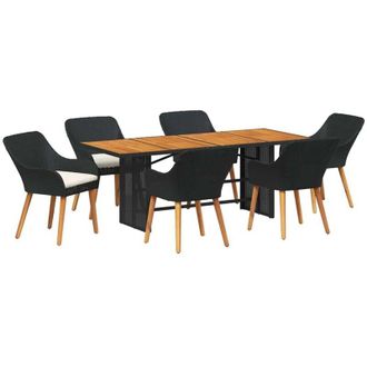 vidaXL Conjunto De Comedor De Jard&iacute;n Con Coj&iacute;n 7 Pcs Negro Y Marr&oacute;n Vidaxl
