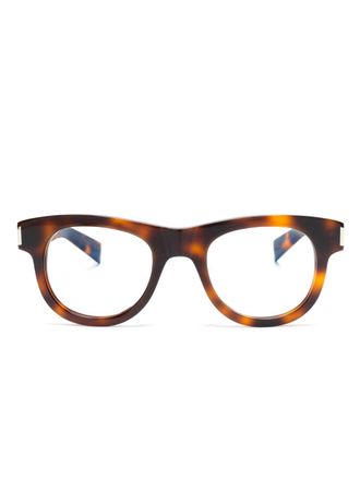 Saint Laurent Eyewear tortoiseshell-effect round-frame glasses - unisex - Acetate - 49 - Brown