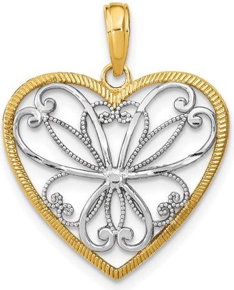 Diamond2Deal 14k Yellow Gold and White Rhodium Filigree Heart Charm Pendant