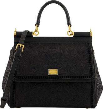 Dolce & Gabbana Geborduurde Nappa Leren Handtas - Dames - Handtassen - Zwart - ONE Size - Leer - Tassen