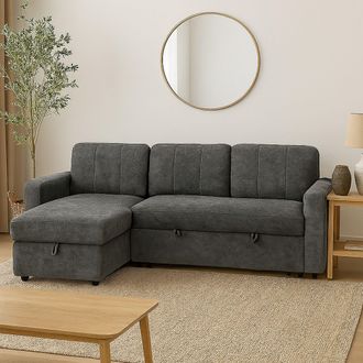 Aspire Home Accents Nexis Corner Sofa Bed with Storage, Chaise on the Left in Charcoal | Size: 3 Seater