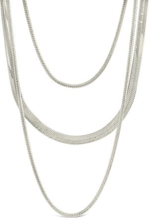 Sterling Forever Everly Layered Herringbone Chain Necklace