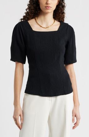 Nordstrom Texture Square Neck Top in Black at Nordstrom, Size Xx-Small