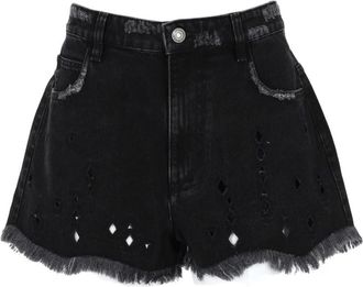 Isabel Marant Gedistilleerde Denim Mini Shorts - Dames - Denim shorts - Zwart - 2XS - Leer - Korte Broeken