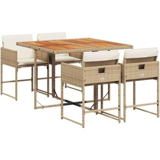 vidaXL Set Comedor De Jard&iacute;n 5 Pzas Con Cojines Rat&aacute;n Sint&eacute;tico Beige Vidaxl