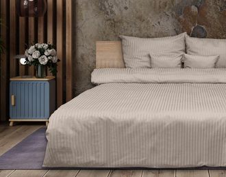 OEM Ropa De Cama Damasco Beige, Rayas 1 Cm, 160x200 +2x70x80 Matex