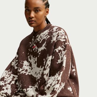Nike Womens Studio Fleece Medium Weight Oversized Crew in Brown | IZ3874-259