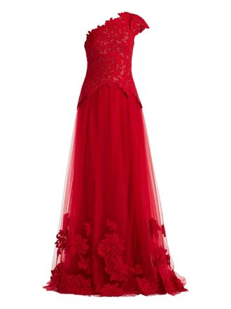 Tadashi Shoji one-shoulder floral maxi dress - women - Polyester/Spandex/Elastane - 12 - Red