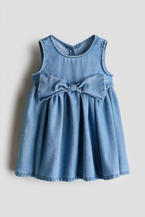 H&M Bow-detail Denim Dress in Denim Blue at Nordstrom, Size 12M