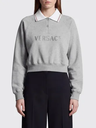 Versace Felpa polo cropped in cotone con colletto classico e logo a contrasto