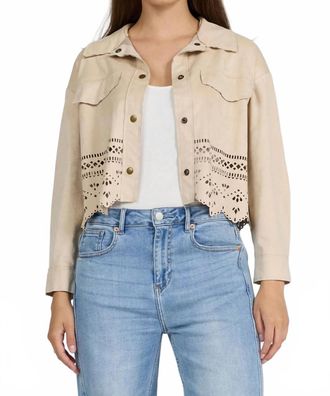 Dear John Denim Reno Laser Cut Cropped Shirt Jacket In Bone