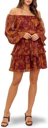 Flying Tomato Floral Off the Shoulder Long Sleeve Minidress in Maroon at Nordstrom Rack, Size Medium