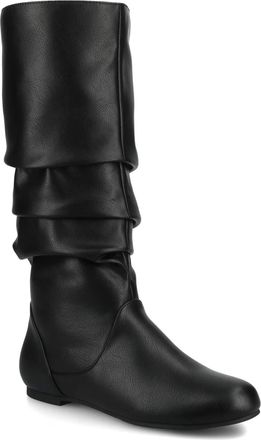 Journee Collection Womens Journee Collection Jayne Boots Black Leather Pull On Knee High GAL1394