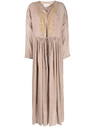 Bambah embroidered linen kaftan dress - Neutrals