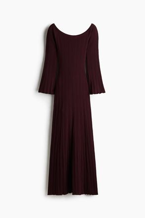 H&M Geripptes Off-Shoulder-Kleid - Red