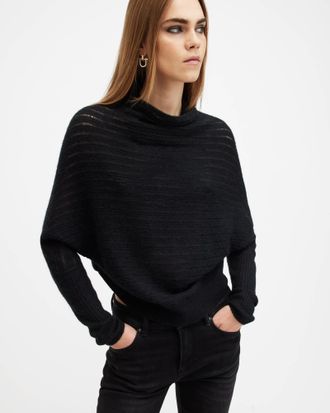 AllSaints Polyamide/Wool Ridley Ladder Relaxed Fit Jumper, Size: XS