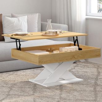 IDMarket Mesa De Centro Rectangular Con Tablero Elevable De Madera Alicia Y Base Blanca