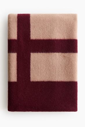 H&M Decke aus Wollmischung - Weinrot/Beige