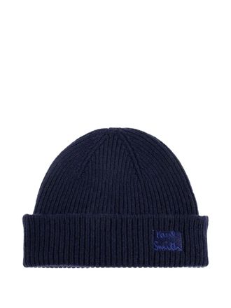 Paul Smith logo-embroidered beanie hat - men - Cashmere - One Size - Blue