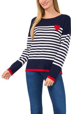 CeCe by Cynthia Steffe Sailor Stripe Heart Sweater in Classic Navy at Nordstrom Rack, Size Xx-Small
