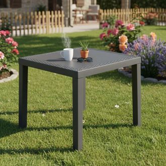 Dmora Mesa De Exterior Cobbtown, 4 Plazas, Longitud M&aacute;xima 78 Cm Hecho En Italia, Acabado Efecto Rat&aacute;n, 78x65x72h Cm Negro Antracita