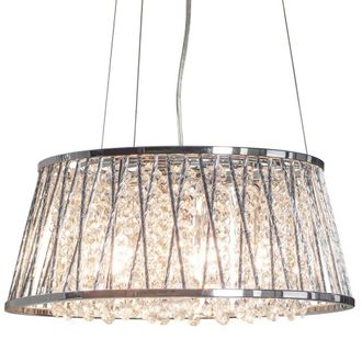 Loops Multi Light Ceiling Pendant 5 Bulb Chrome & Large Crystal Shade Modern Lamp