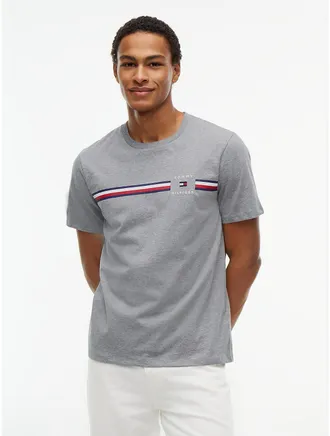 Tommy Hilfiger Mens Signature Stripe T-Shirt - Grey Heather - XXL