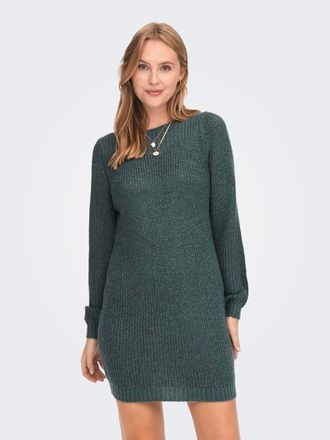 Jacqueline de Yong Minikleid JDY JDYWHITNEY MEGAN L/S BOAT DRESS KNT NOOS, Damen, Gr. XXS, N-Gr, gr&uuml;n (north atlantic detail:w schwarz ply), Rippstrick, Obermaterial: 88