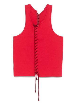 Yohji Yamamoto lace-up tank top - men - Cotton - 3 - Red