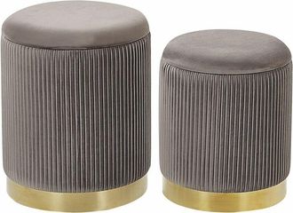 Beliani Set di 2 Pouf Contenitore Moderni in Poliestere Grigio con Base Oro Miramar