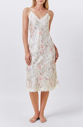 Papinelle Sleepwear Yolly Floral Satin Slip NIghtgown in Ecru at Nordstrom, Size X-Large
