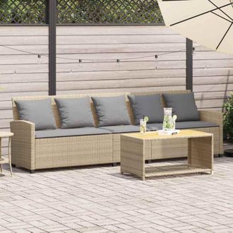 vidaXL Vidaxl - Sof&aacute; De Jard&iacute;n De 5 Plazas Con Cojines Rat&aacute;n Sint&eacute;tico Beige
