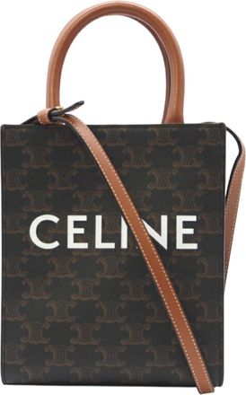 Celine Brown White Canvas Tote Bag (Pre-Owned)