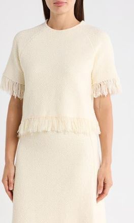 Adrianna Papell Short Sleeve Fringe Sweater in Cream at Nordstrom Rack, Size Medium