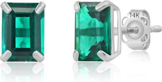 MAX + STONE 14k White Gold Solitaire Emerald-Cut Gemstone Stud Earrings (7x5mm)