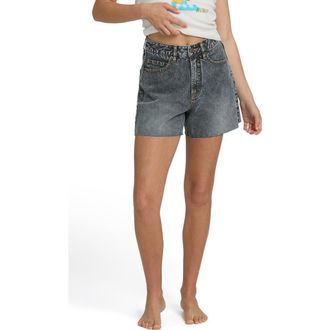 Billabong Riley Raw Hem High Waist Denim Shorts in Black Water at Nordstrom, Size 28
