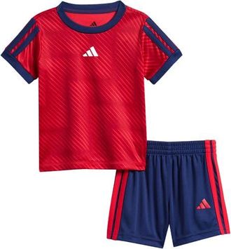 adidas Soccer Top & 3-Stripes Shorts Set in Pure Ruby at Nordstrom, Size 18M