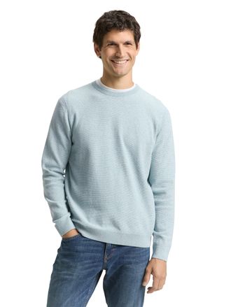 Tom Tailor Strickpullover TOM TAILOR, Herren, Gr. XXL, mint sanftes wei&szlig; twotone, Strick, Obermaterial: 100% Baumwolle, unifarben, regular fit taillenbedeckt, Ru