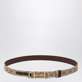 Gucci Cintura reversibile in tessuto GG e pelle sabbia/marrone con fibbia Morsetto