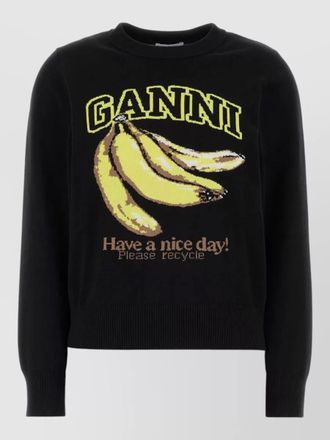 Ganni cotton crew neck sweater graphic print