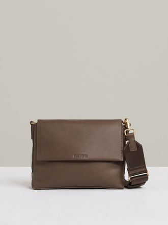 Reiss Selena Crossbody Bag Leather Debossed Logo, Taupe Size: 17.5x23.5x7cm